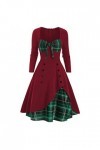 Femmes Sexy Vintage Casual Plaid Imprimer Robe Gothique Taille Contraste Épissage Double Breasted Swing Dress Robes De Plage 