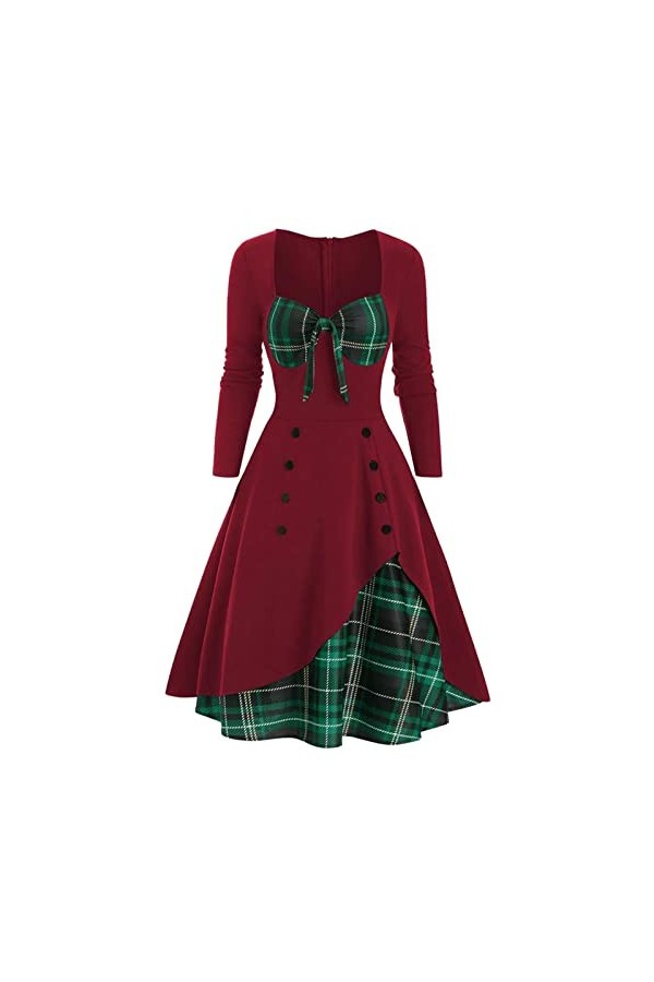 Femmes Sexy Vintage Casual Plaid Imprimer Robe Gothique Taille Contraste Épissage Double Breasted Swing Dress Robes De Plage 