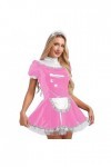 CHICTRY Femme Déguisement Soubrette Serveuse Cosplay Maid Uniforme Soubrette Robe en Cuir Verni Wetlook Lingerie Sexy Coquine