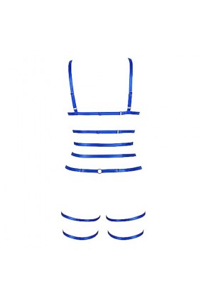 JMMHSS Punk Body bretelles soutien - gorge femmes ceinture ensemble lacets réglage Goth Art Style élastique Bleu au trésor 