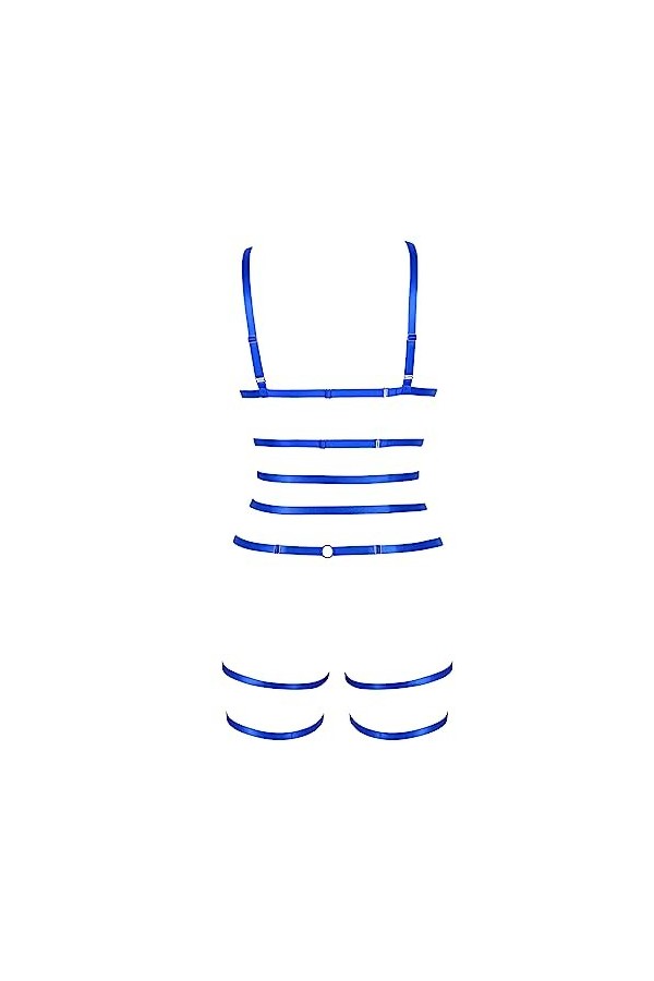 JMMHSS Punk Body bretelles soutien - gorge femmes ceinture ensemble lacets réglage Goth Art Style élastique Bleu au trésor 