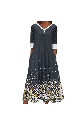 liaddkv Robes bohémiennes élégantes pour femme - Robe dété élégante - Robe festive - Robe de soirée - Robe midi - Col en V -