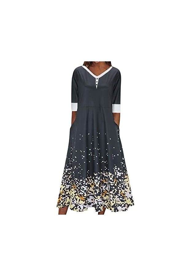 liaddkv Robes bohémiennes élégantes pour femme - Robe dété élégante - Robe festive - Robe de soirée - Robe midi - Col en V -