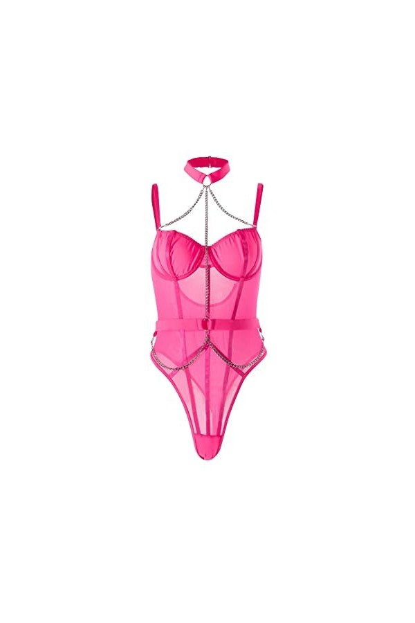 Viunychn Ensemble de lingerie sexy pour femme - Dentelle push-up - Rouge - Dentelle florale - Lingerie sexy pour femme - Ling