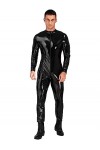 Mufeng Combinaison Homme Sexy Catsuit Cuir Verni Lingerie Zip Jumpsuit Wetlook Body Manches Longues Erotique Costume Clubwear