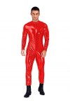 LiiYii Combinaison Homme Sexy Latex Manches Longues Catsuit Cuir Verni Leotard Lingerie Zip Jumpsuit Wetlook Body Erotique Ga