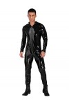 LiiYii Combinaison Homme Sexy Latex Manches Longues Catsuit Cuir Verni Leotard Lingerie Zip Jumpsuit Wetlook Body Erotique Ga