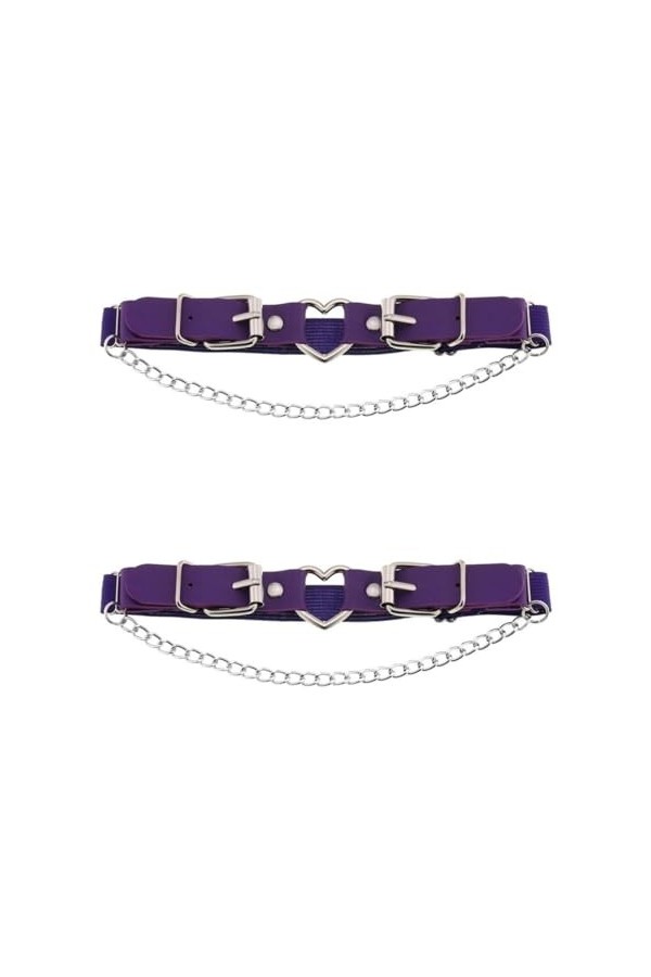 DOKLY Lot de 2 porte-jarretelles élastiques en cuir style punk en forme de cœur pour femme