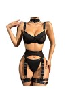 Ensemble de Lingerie Sexy Jarretière avec Porte Jarretelles ne Pièce Découpée Bodysuit Vetements Cuisse Jarretière Nuisette d