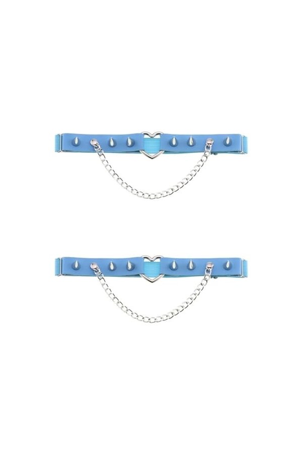 DOKLY Lot de 2 porte-jarretelles élastiques en cuir punk en forme de cœur pour femme