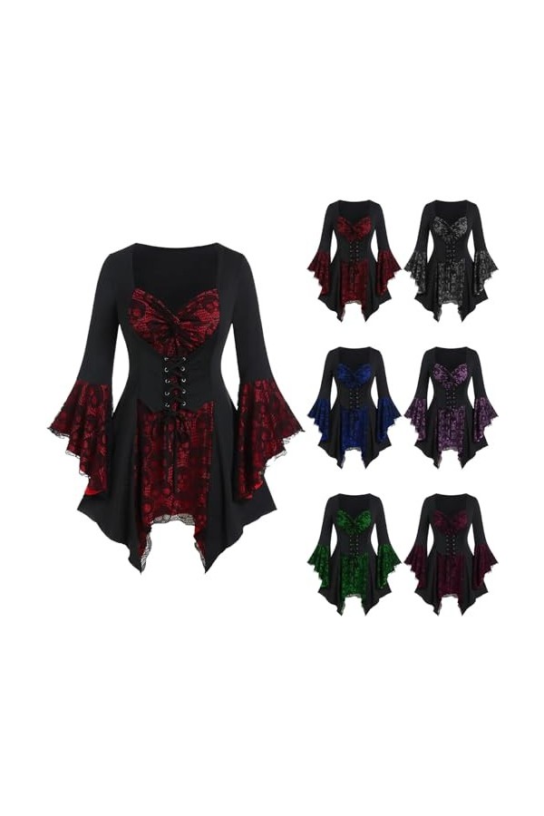 KBOPLEMQ Vêtements médiévaux pour femme - Robe de bal Renaissance - Avec fronces - Pour Halloween - Cosplay - Costume gothiqu