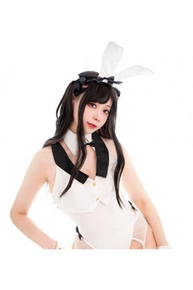 Costume de lapin sexy Senpai pour femme - Costume de cosplay mignon - Tenue de soubrette - Body une pièce - Halloween, blanc,