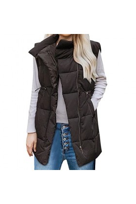 Gefomuofe Gilet matelassé pour femme - Veste dhiver - Veste dhiver - Couleur unie - Fermeture éclair - Grande taille - Mate