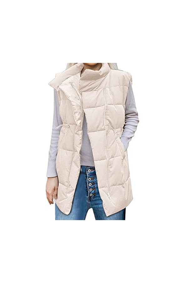 Gefomuofe Gilet matelassé pour femme - Veste dhiver - Veste dhiver - Couleur unie - Fermeture éclair - Grande taille - Mate
