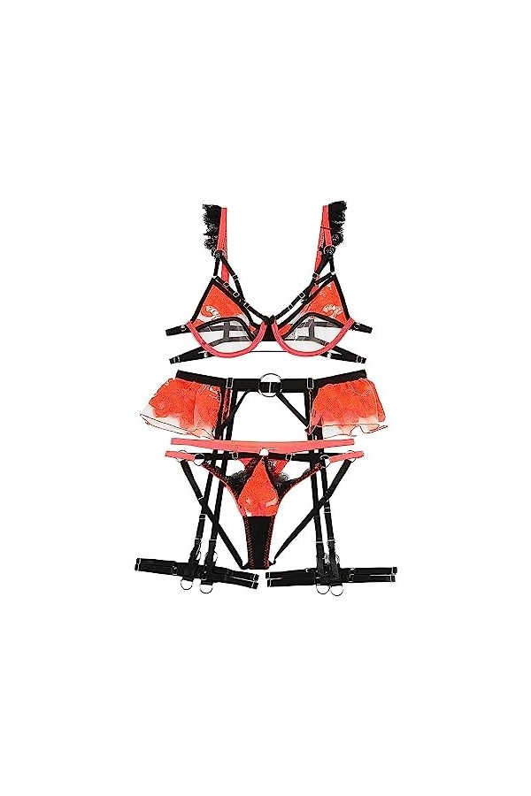 Youyu77 Lingerie Robe Longue Ultra Thin Sexy Fashion Mesh See Through Strap Sexy Lingerie Jumpsuit Lingerie sans Orange, S 