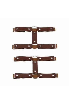 SHTGOI Lot de 2 jarretières en cuir élastiques pour cuisses punk - Avec clips - Pour femme et fille - Café clair