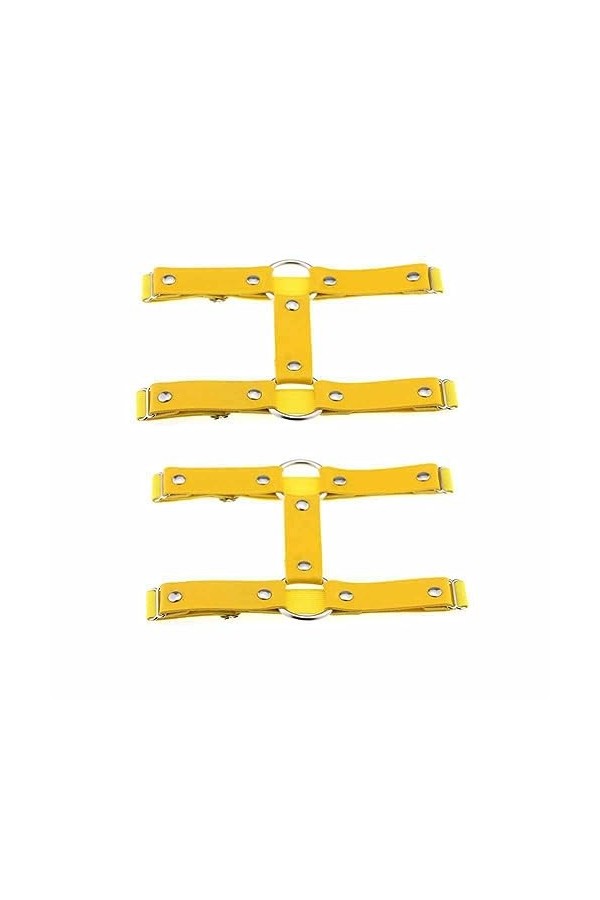 SHTGOI Lot de 2 jarretières en cuir élastiques pour cuisses punk - Avec clips - Pour femme et fille - Café clair