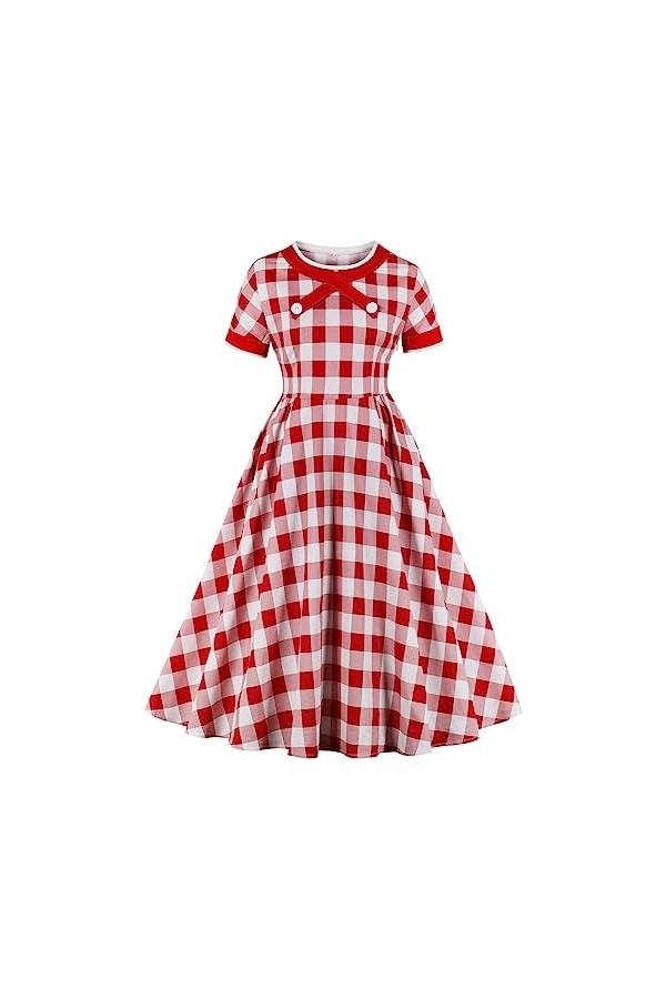 Robe Audrey Hepburn Couleurs Elegant - Femmes Tempérament Élégant Rétro Grille À Manches Courtes Taille Robe À Col Rond Dégui