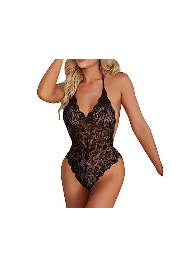 SHANHE Body Sexy Femmes Lingerie Sexy Lingerie Dentelle Body Dames Costume Sexy Pyjama Femme-Noir,XL