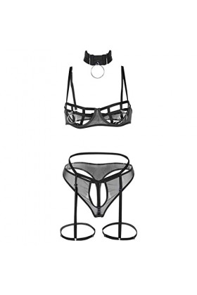 Ensemble de Quatre pièces Sexy pour Femmes avec Anneau de Poitrine sous-vêtements Sexy sous-vêtements Faits à la Main avec Co