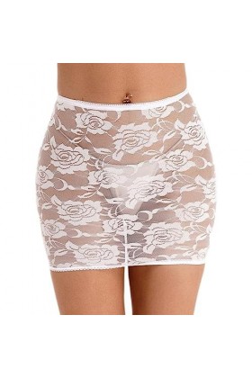 WSZJLN Blanc Dentelle Transparente Jupes Mode Fleur Motif Sexy Lingerie Taille Ceinture Élastique Minijupe Femmes Costumes-Ty