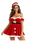 MSemis Robe Noël Femme Déguisement Mère Noël Sexy Bustier Robe en Velours Dos Nu + Bonnet de Noël S-4XL Rouge XXL