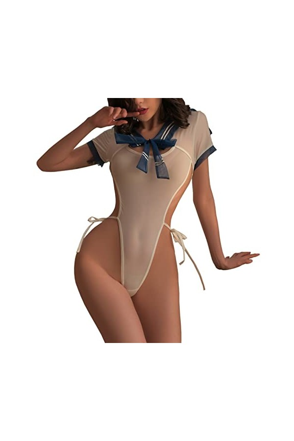 Maillot de bain Lolita pour femme - Tenue décolière japonaise - Lingerie pour cosplay - Bleu marine
