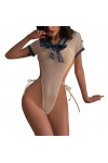 Maillot de bain Lolita pour femme - Tenue décolière japonaise - Lingerie pour cosplay - Bleu marine