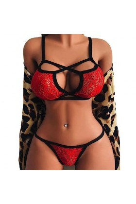 Lingerie pour Femme Dentelle Maille Évider Push Up Soutien-Gorge Culotte Ensemble Costumes Érotiques sous-Vêtements Féminins 