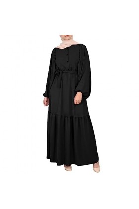 Mymyguoe Robe musulmane pour femme - Couleur unie - Manches longues - À lacets - Manches longues - Robe de prière à manches l