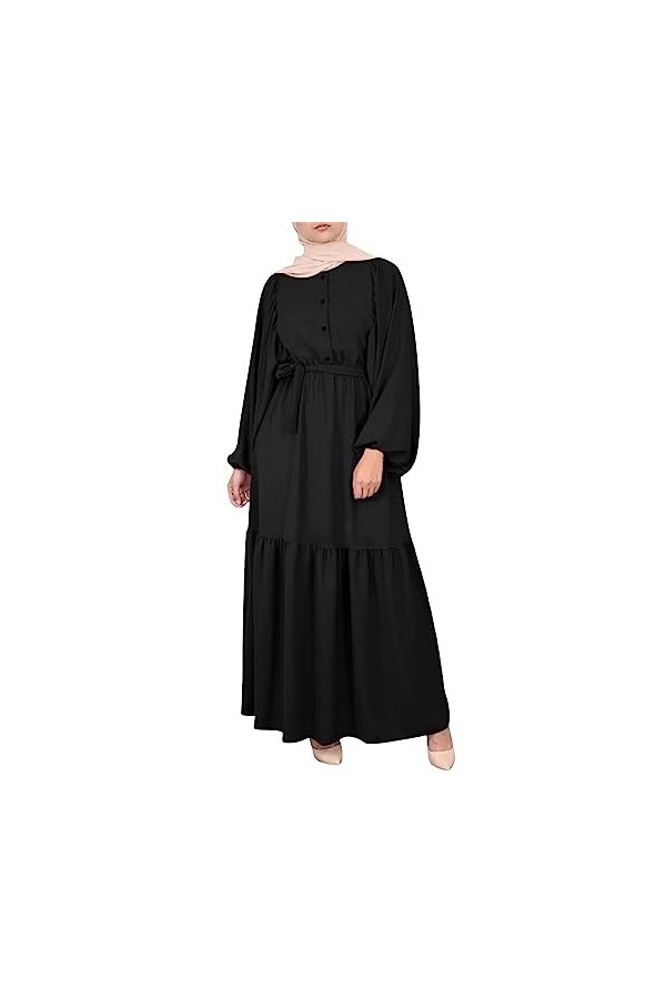 Mymyguoe Robe musulmane pour femme - Couleur unie - Manches longues - À lacets - Manches longues - Robe de prière à manches l