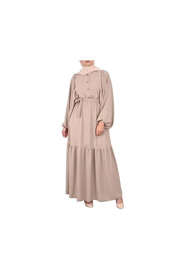 Mymyguoe Robe musulmane pour femme - Couleur unie - Manches longues - À lacets - Manches longues - Robe de prière à manches l