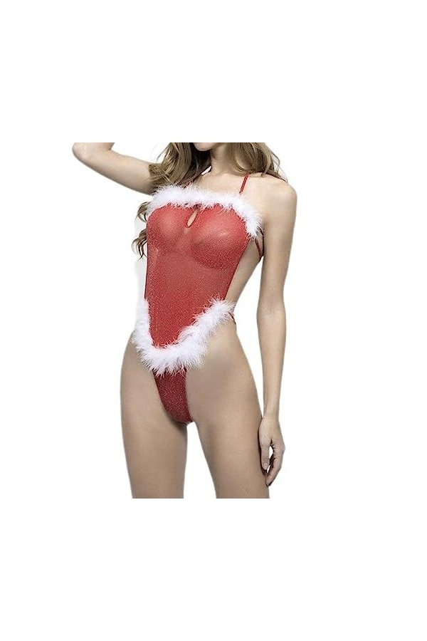 Lingerie Sexy Femme avec Colliers et Lingerie Scintillante de Noël Ensemble de Lingerie Femme-Rouge,M