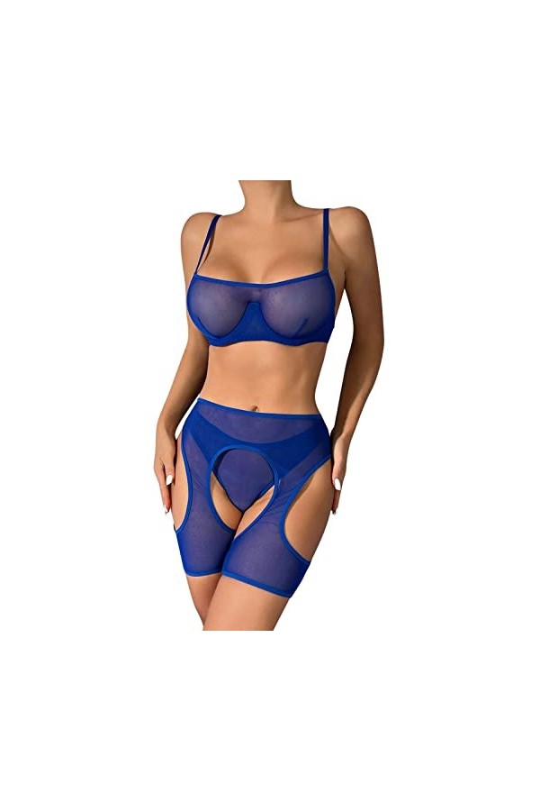 Mode féminine Pure Color Bandage Mesh Splicing sous-vêtements Sexy avec des Anneaux de Jambe sous-vêtements Sexy Lingerie en 
