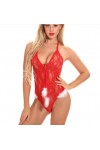 Lingerie Sexy pour Femmes - Conception De Dentelle Brodée Florale Rouge Dos Nu Noël Une Pièce Tenues Érotiques Jupe, Perspect