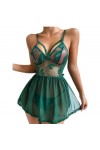 Ensemble De Lingerie Sexy pour Noël - Couleur Unie Dentelle Brodée Florale Jupe De sous-Vêtements À Épaules Réglables, Transp