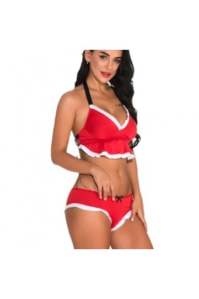 Tenues De Noël Sexy pour Femme – Couleur Unie, Col Licou, Soutien-Gorge Réglable À Lacets, Lingerie, Dentelle Créative avec S