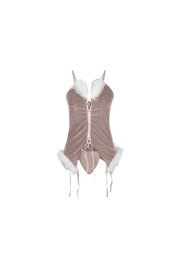 Tenues De Noël Sexy pour Femme – Ensemble De Lingerie De Couleur Unie avec Soutien-Gorge Et String, Vêtements De Nuit, Créati