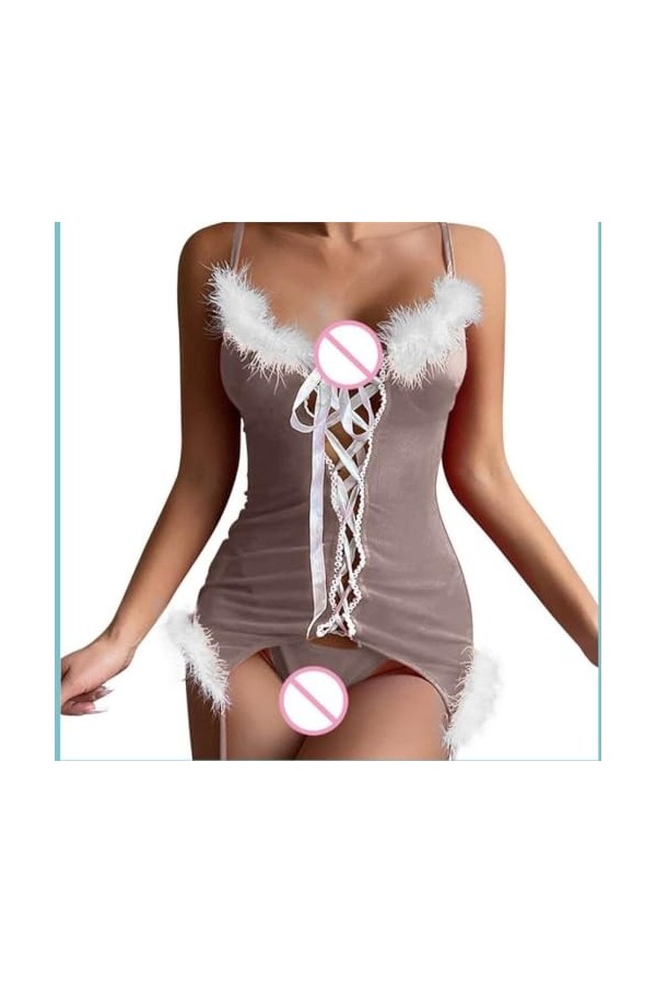 Tenues De Noël Sexy pour Femme – Ensemble De Lingerie De Couleur Unie avec Soutien-Gorge Et String, Vêtements De Nuit, Créati