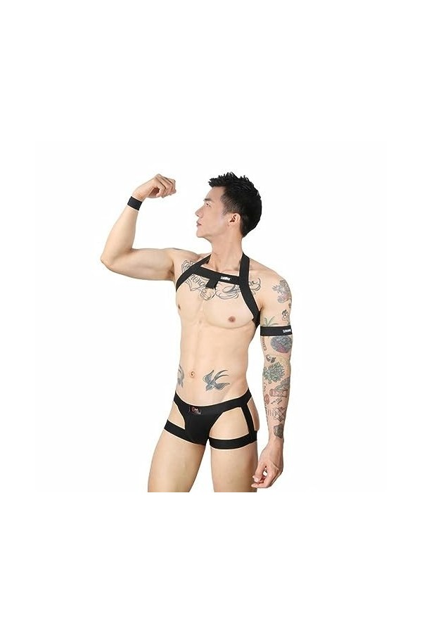 AYAZER Bandoulière Harnais Hommes Sexy Ensemble De Sous-Vêtements Poitrine Bande Élastique Licou Ceinture Creux Costume Métal