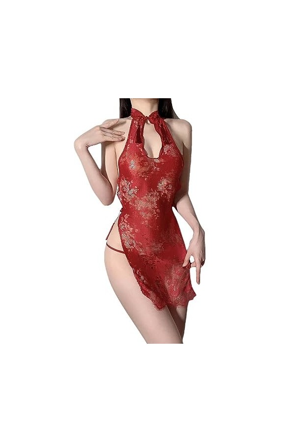 SINMIUANIME Cheongsam Lingerie sexy pour femme – Costume nuisette de style chinois Qipao A078rouge , Taille unique