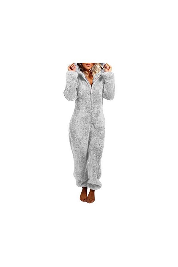 Pyjama en polaire pour femme - Chaud et élégant - Pour lhiver - En peluche - En polaire, gris clair, XXXL