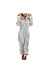 Pyjama en polaire pour femme - Chaud et élégant - Pour lhiver - En peluche - En polaire, gris clair, XXXL
