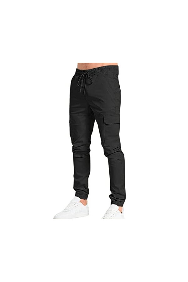 Pantalon de fitness pour homme - Coupe toute saison - Style décontracté - Couleur unie - Pantalon de poche tendance - Poches 