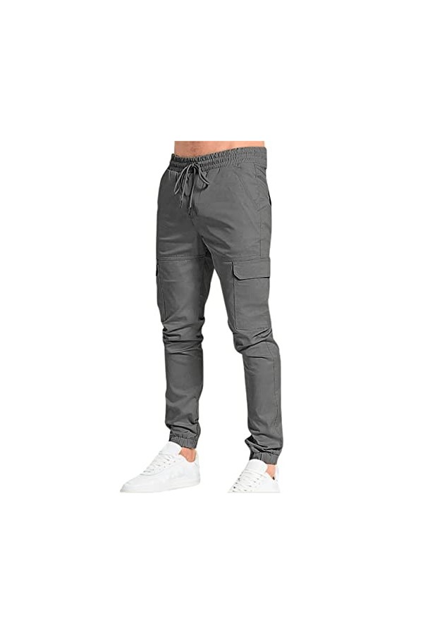 Pantalon de fitness pour homme - Coupe toute saison - Style décontracté - Couleur unie - Pantalon de poche tendance - Poches 
