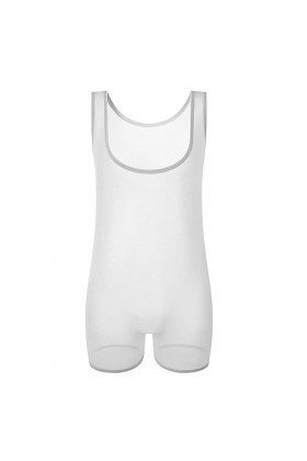 Body Hommes Boxer Combinaison une Pièce en Maille Transparente Maillot de Corps Sans Manches Bodysuit Jumpsuit Color:white,Si