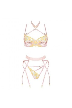 Lingerie Vintage Body drôle pour Femme Lingerie Pendaison Cou Sexy évider Couleur Teinte épissure drôle Trois pièces Ensemble