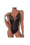 SHANHE Latex Jumpsuit Femmes Plus La Taille en Cuir Verni Sexy Lingerie Body Bandage Dos Nu Pyjamas Pyjamas-Noir,S