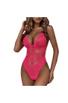 Body Femme Sexy en Dentelle Florale Lingerie Sexy Pyjama Une Pièce Body à Découpe-Noir,XL