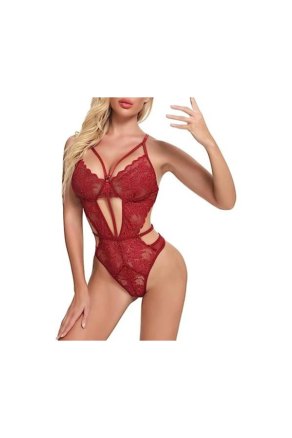 Combinaison en Dentelle Dos Nu Femme sous-vêtement Sexy Transparent Femme Combinaison Creuse en Une Pièce Femme Combinaison T